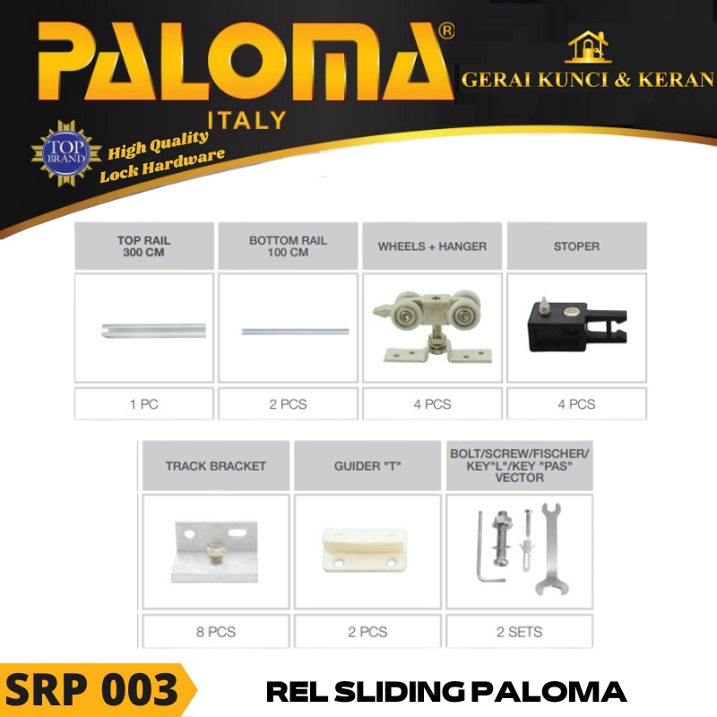 PALOMA SRP 003 REL SLIDING PINTU 3 METER UNTUK 2 DAUN PINTU