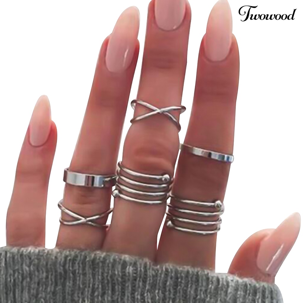 6pcs / Set Cincin Knuckle Model Silang Gaya Vintage Untuk Wanita