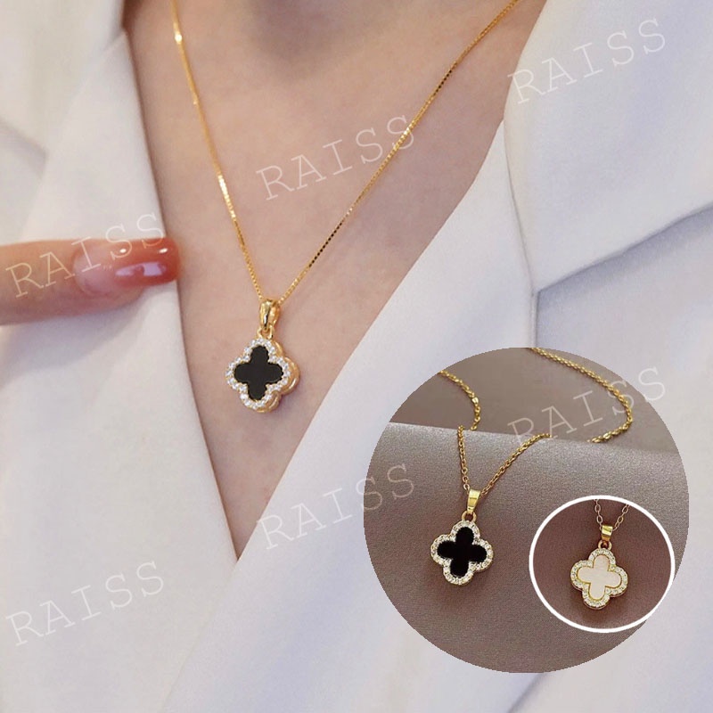 Kalung Titanium Asli Wanita Anti Karat Emas 18k Berlian Beruntung Karakter China 'Fu' Aksesoris