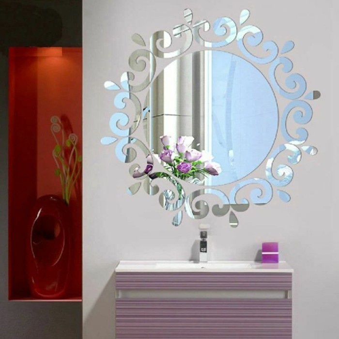 Stiker Tempel Dinding Cermin Bulat akrilik Wall Sticker Mirror 26cm - Rose Gold