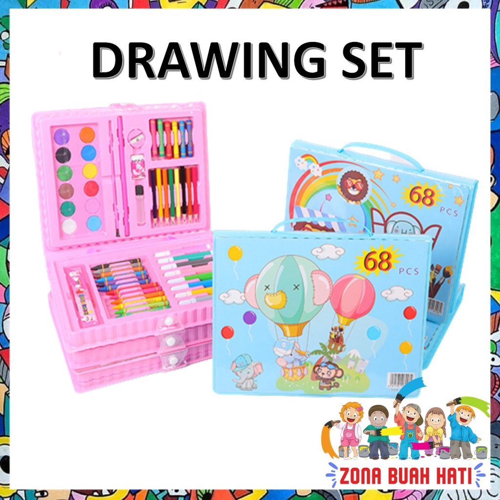 ZBH Drawing Set 68Pcs Oil Pastel Crayon 68 IN 1 Set Krayon Mewarnai dan Melukis Lengkap dengan Cat Air Alat Mewarnai Anak Anak Bentuk Koper