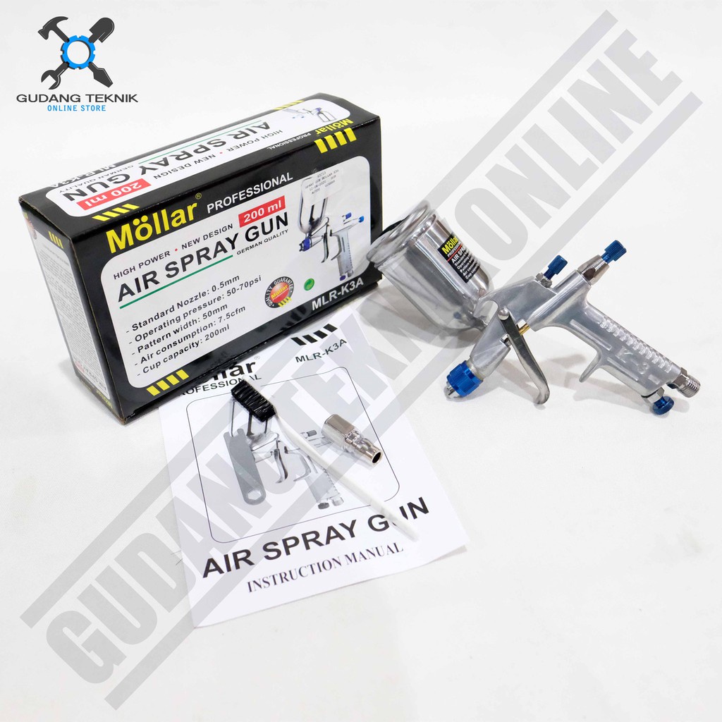 Air Spray Gun 200ml K3 MLR-K3A MOLLAR / Alat Semprot Cat K3 Nozzle 0.5mm Tabung Atas MOLLAR