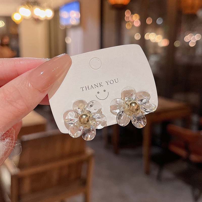 Anting Tusuk Sterling silver 925 Desain Bunga Hias Kristal Berlian Imitasi Mewah Untuk Wanita