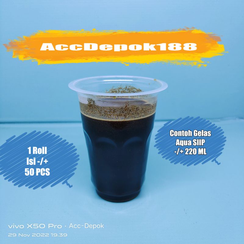 GELAS PLASTIK KOPI AQUA ES BENING 220ml isi PER 50pc