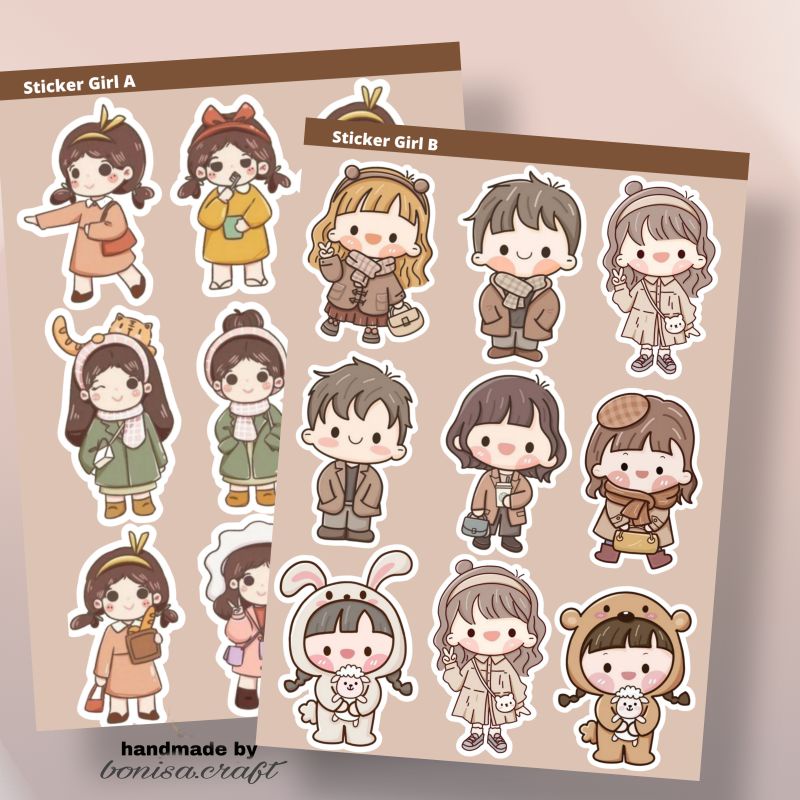 

Sticker Aesthetic Cute Girl journaling / boju scrabook