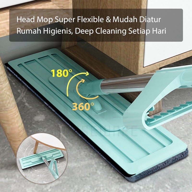 ALAT PEL PEMBERSIH LANTAI ULTRA MOP - PEL LANTAI TARIK HANDSFREE - PEL LANTAI WARNA HIJAU MICROFIBER BERPUTAR 360 DERAJAT