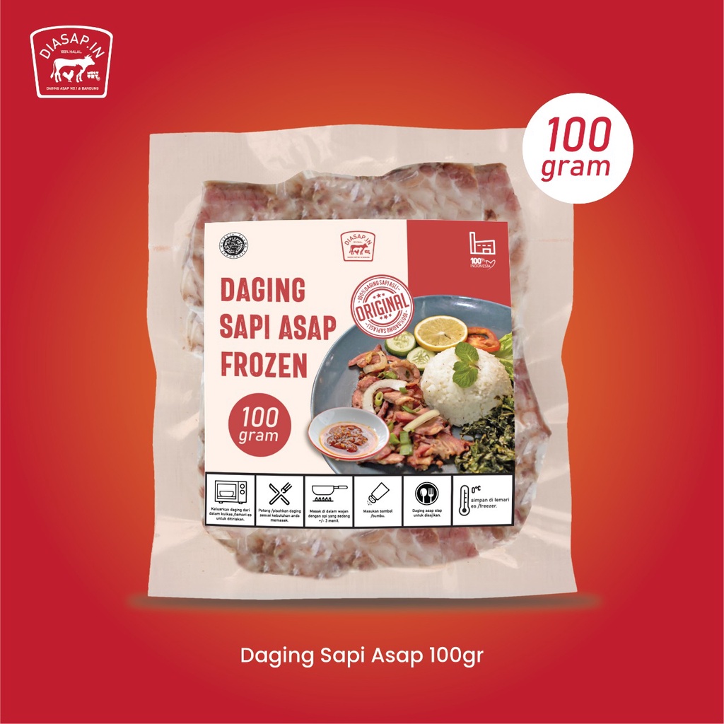 

SEI SAPI Frozen 100gr / Daging Sapi Asap DIASAPIN + 1 Sambal 30gr