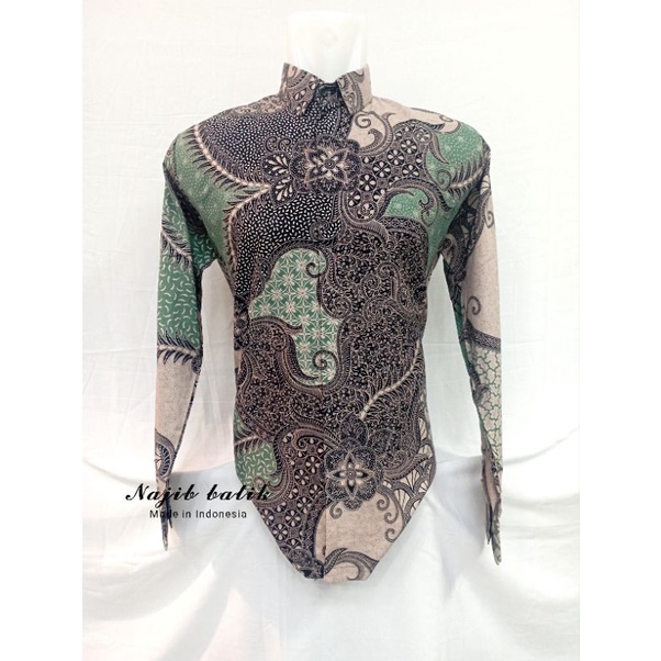 batik pria lengan panjang lapis furing hijau mint