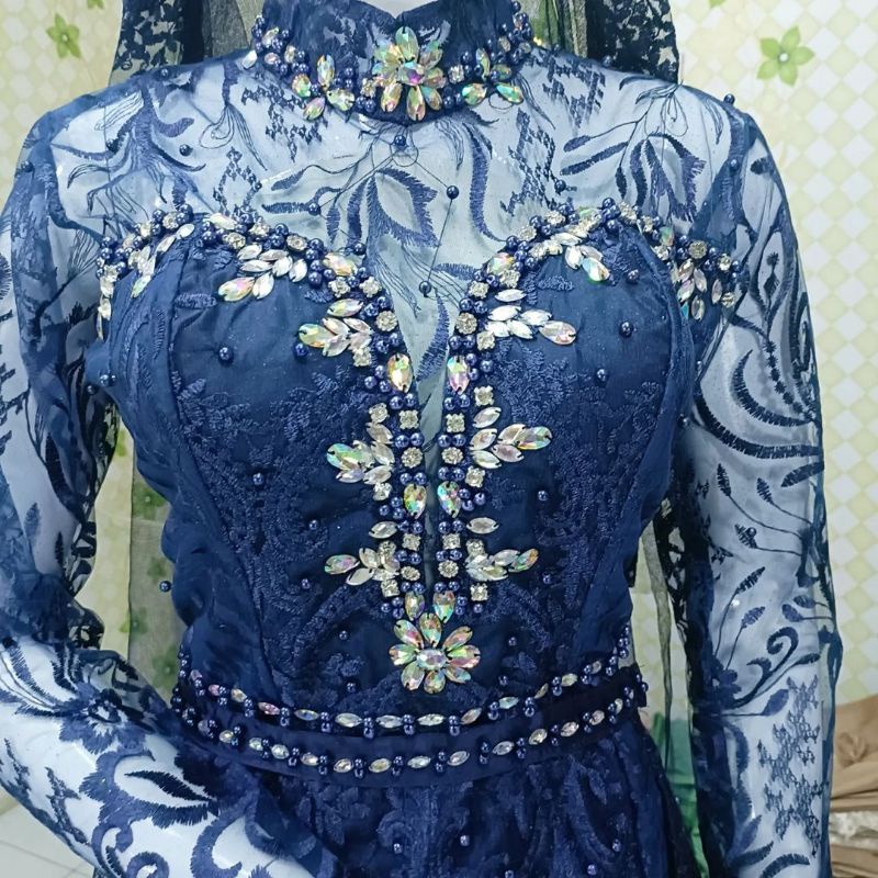 gaun pengantin murah model slim lengkap slayer warna navy