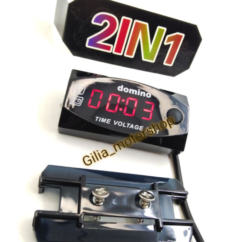 Volt Meter 2 in 1 Domino kotak Voltmeter aki jam aksesoris Motor Universal.