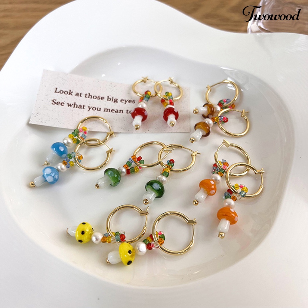 1 Pasang Anting Juntai Bentuk Jamur Warna-Warni Bahan Alloy Gaya Korea Untuk Wanita