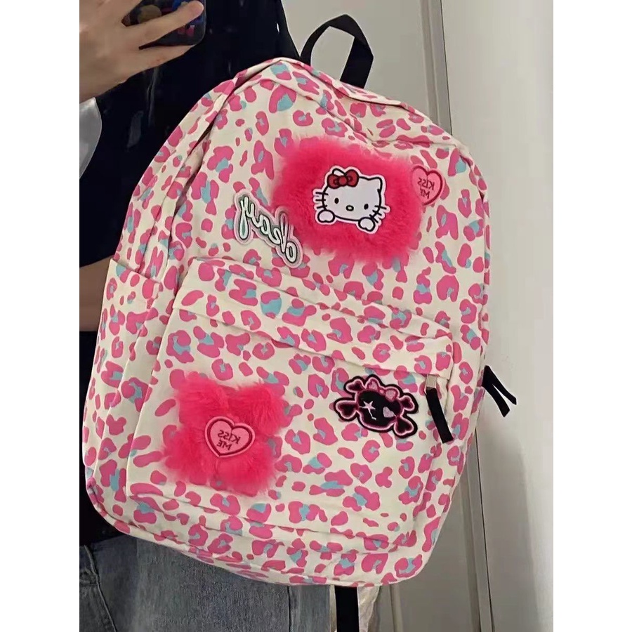 Sera Asli Y2K Milenial Lucu KTM Ransel Pink Leopard Cetak Tas Sekolah Niche Kartun Anime Ritsleting Ransel Kasual