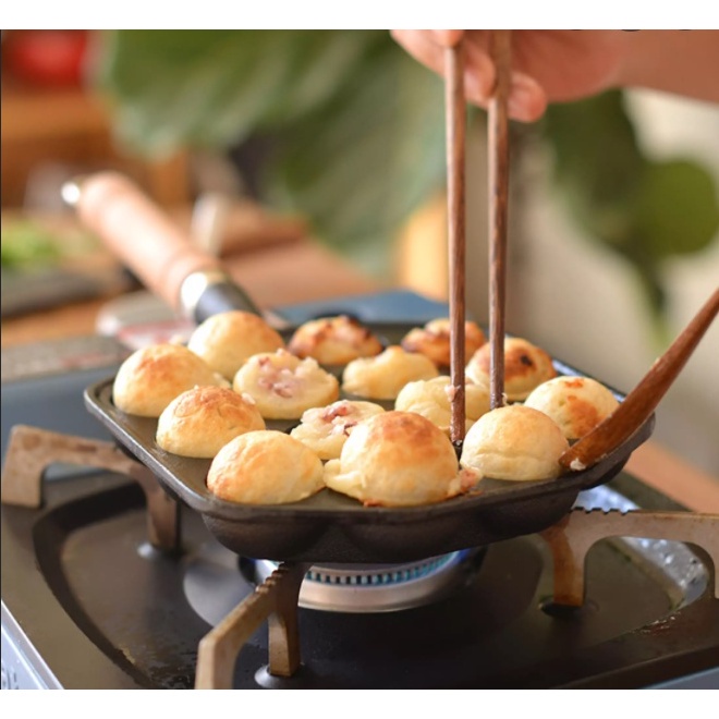 Panci Takoyaki 12 lubang anti lengket bahan aluminum untuk memasak, besi cor cetakan Takoyaki pan