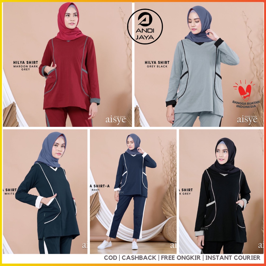 Baju Senam Bahan Kaos Atasan Wanita Dewasa Jumbo Olahraga Fitness Gym Original Aisye Hilya Shirt