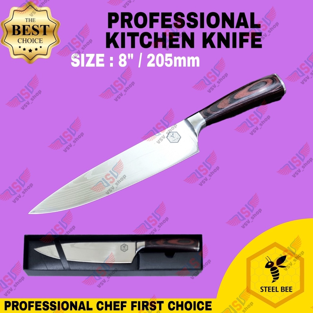 Steel Bee Pisau Dapur Gagang Kayu Premium Chef's Knife 8&quot; Tahan Karat