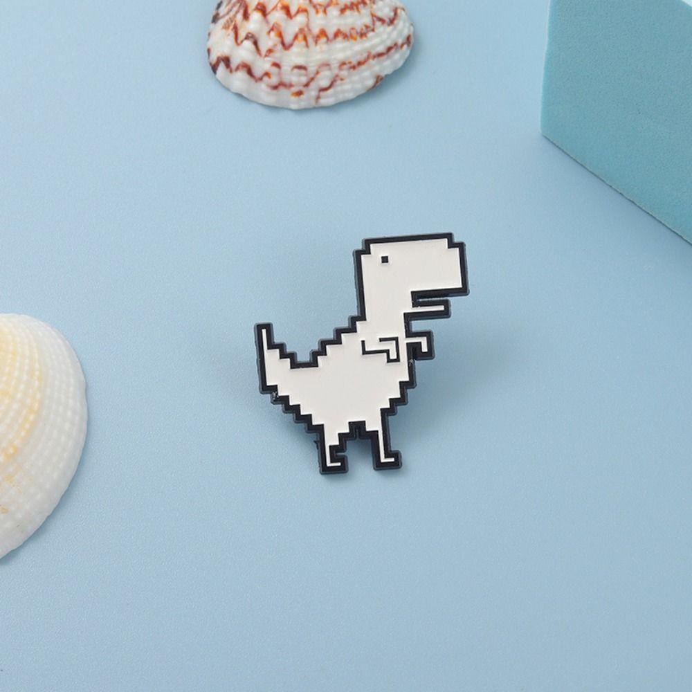 Mxbeauty Bros Enamel Dinosaurus Mode Piksel Putih Sederhana Geometris Tiranosaurus Hewan Dinosaurus Kerah Pin