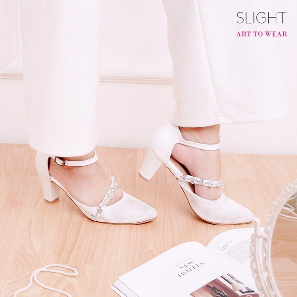 SLIGHT Sepatu High Heels Pointed Straps Ophelia Putih Gold Pink
