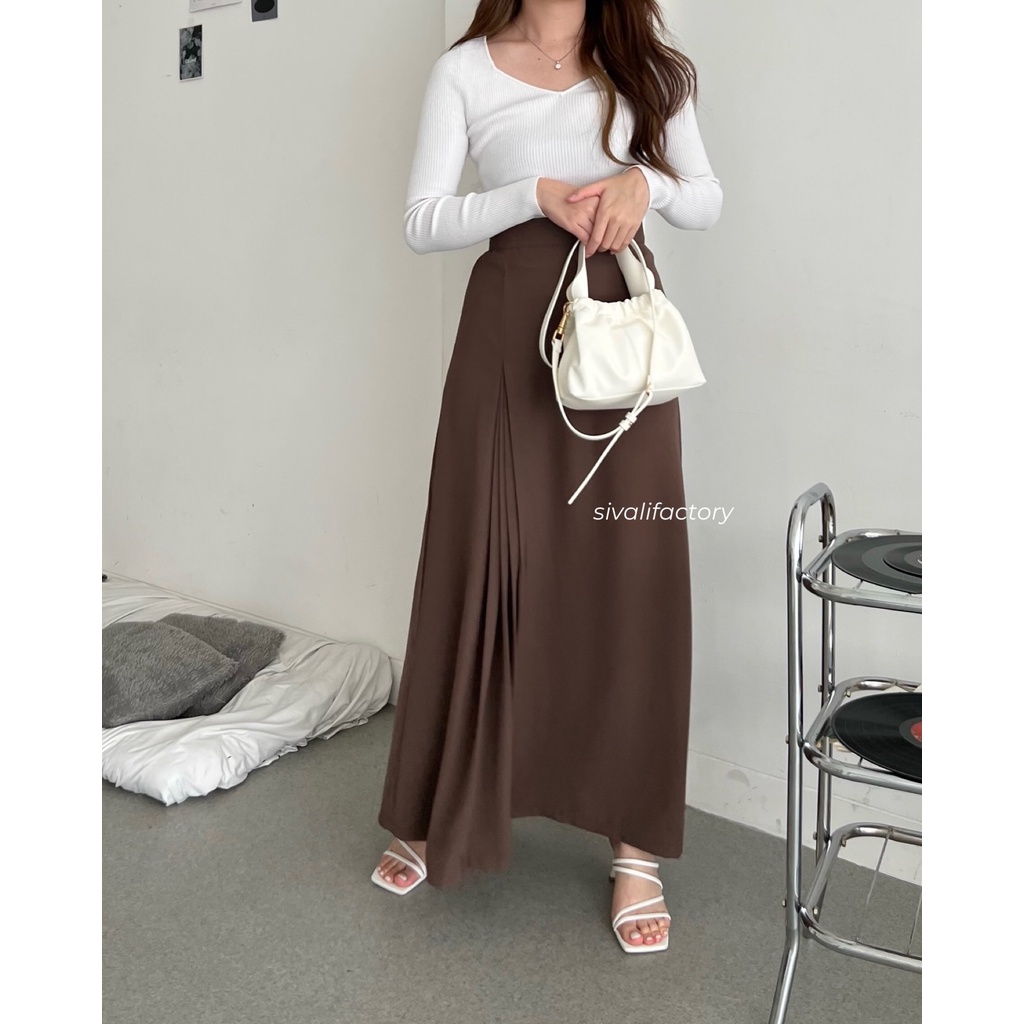 SIVALI Bailey Skirt 8862 | Polyester Skirt Anti Kusut - Midi Maxi Korean Loose Skirt - Rok Wanita