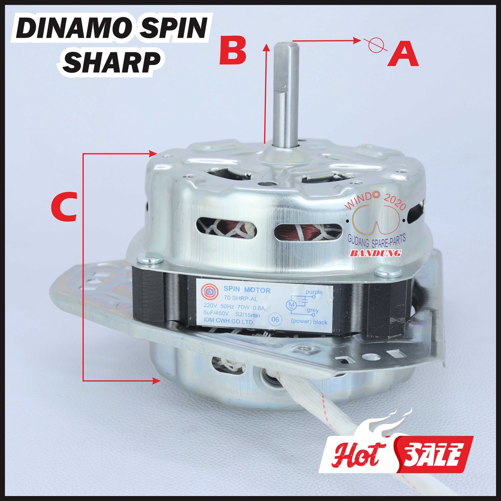 (BIG SALE) MOTOR DINAMO SPIN PENGERING SHARP / DINAMO MESIN CUCI 2 TABUNG UMUM  | PEMBILAS SPINER KAKI SHARP UMUM KAKI 3