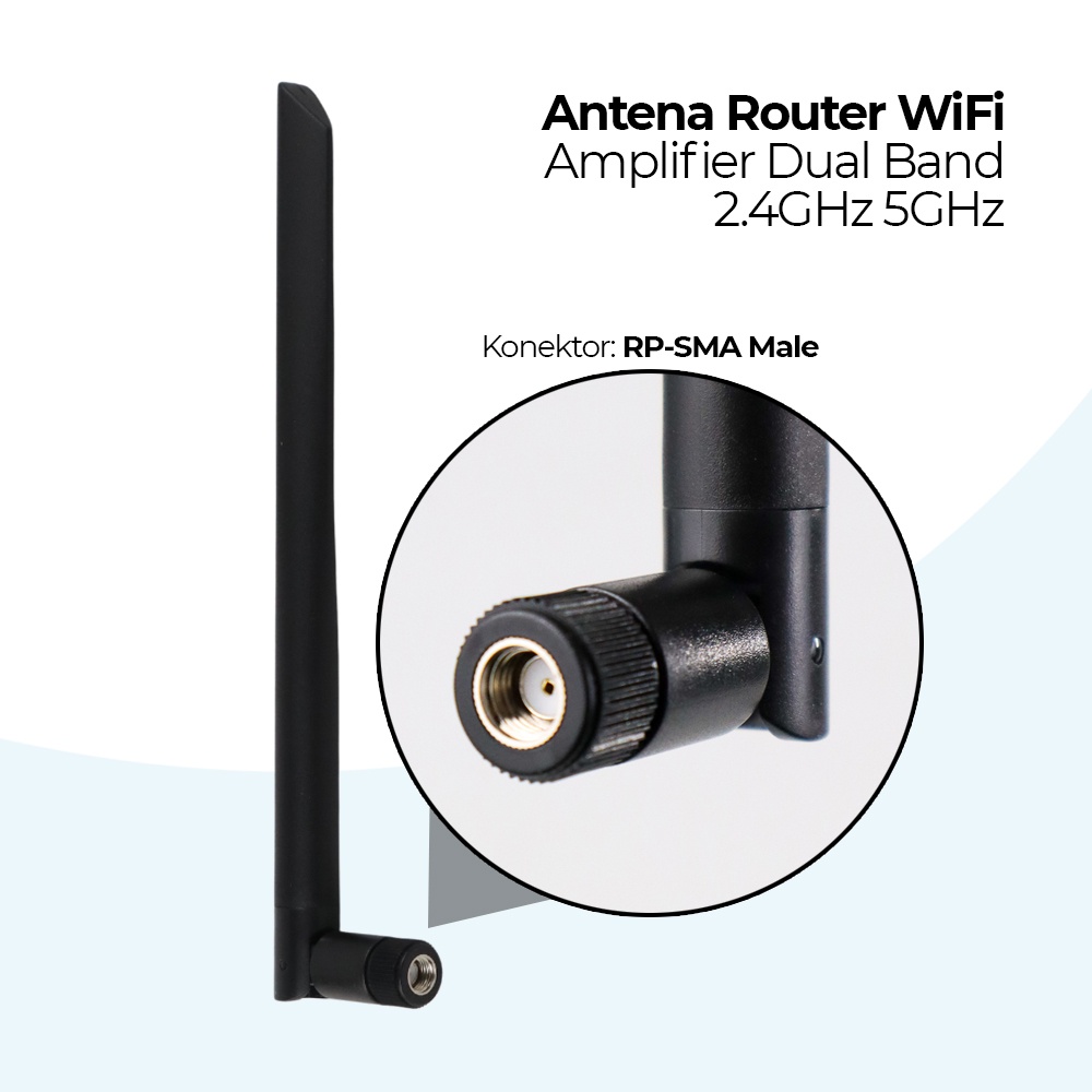 Antena Router WiFi Amplifier Dual Band Wireless Network 2.4GHz 5GHz 6dbi RP-SMA - Black