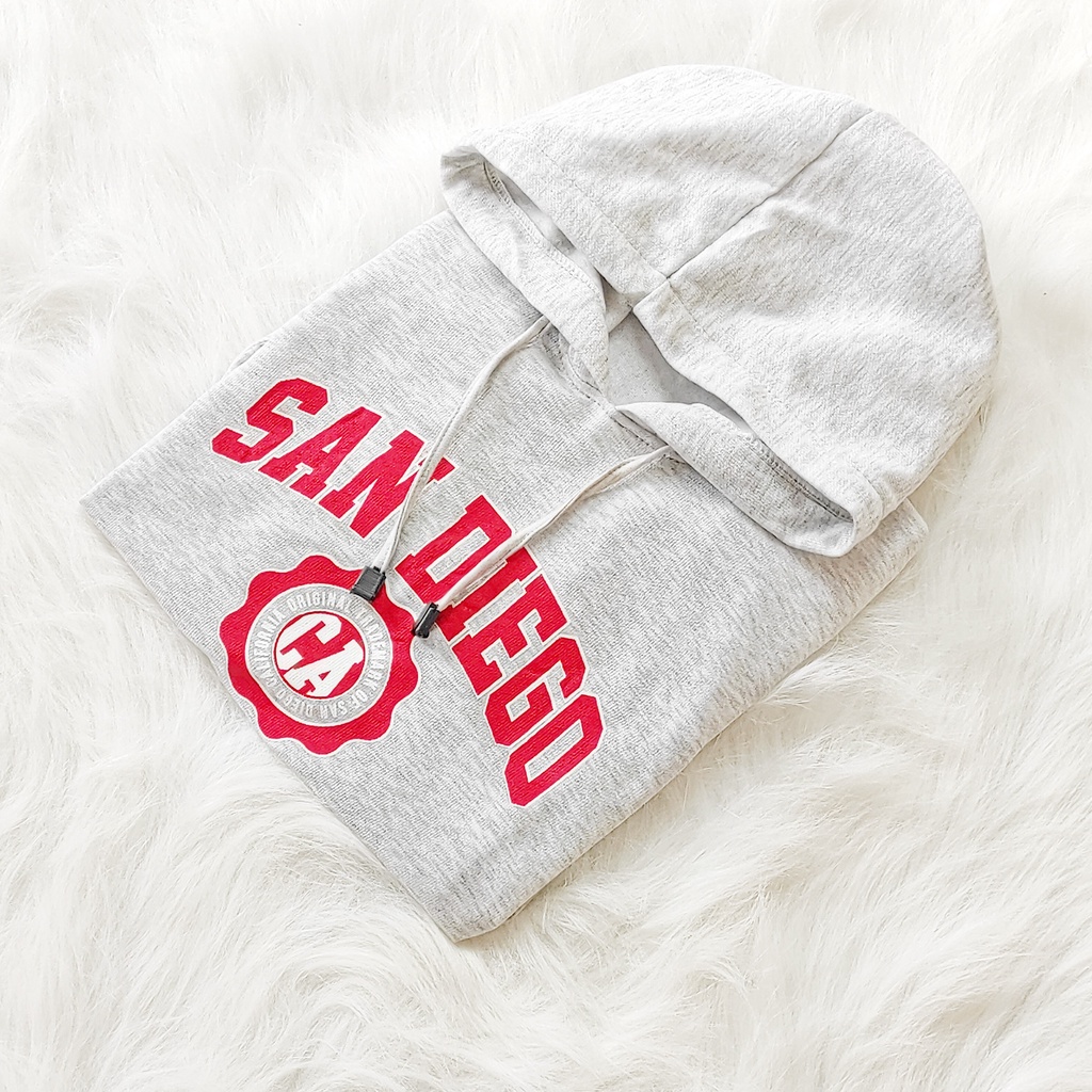 Hoodie San Diego Short Sleeve Bahan Fleece Allsize Baju Wanita Hodie Sweater Sweatshirt Tangan Pendek