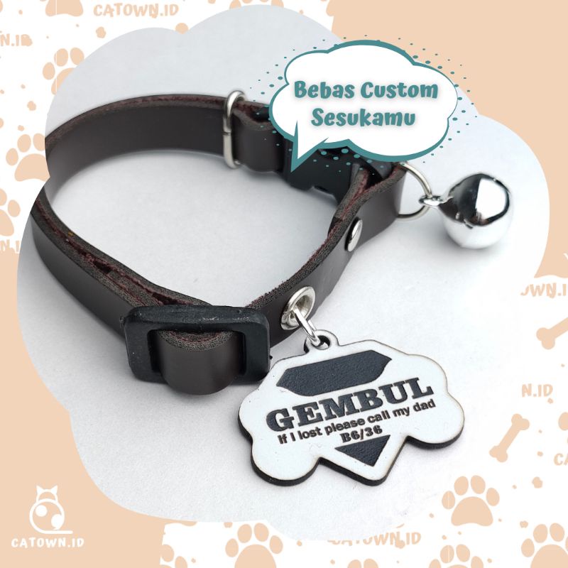 D008-Kalung Kucing Custom Gratis Cetak Ukir Nama Aksesoris Kucing Pet Collar Custom Lucu Tulis Identitas Pemilik Alamat Nomor HP Anti Hilang Kalung Kucing Lucu catown.id