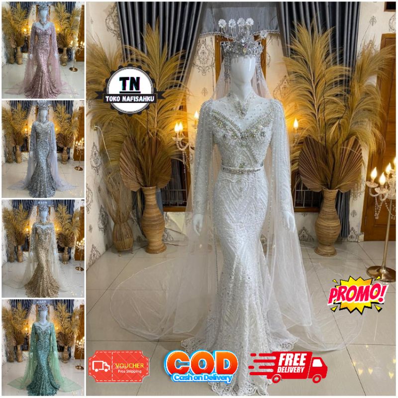baju pengantin dress slim dan duyung model jubah terbaru | gaun pengantin muslimah modern 2022