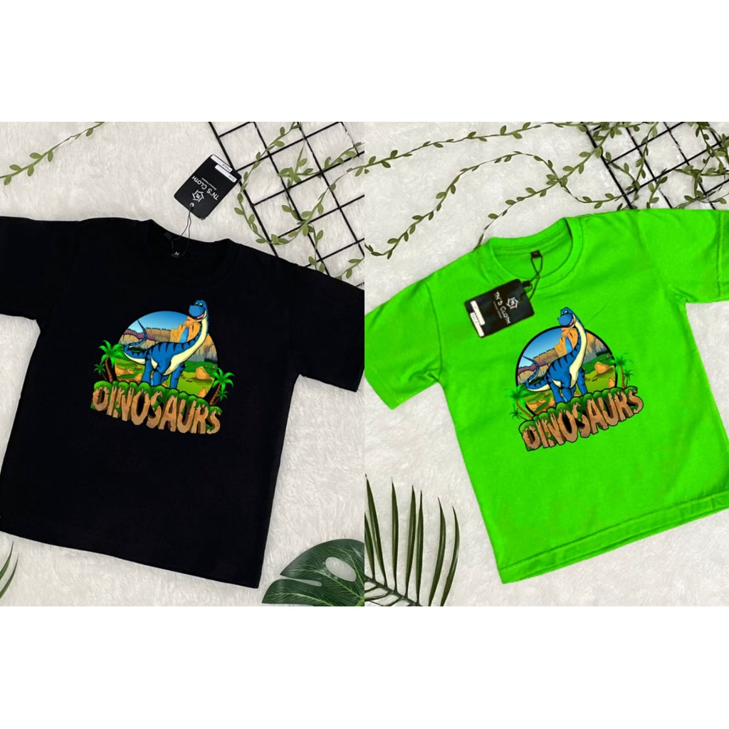 kaos atasan anak dinosaurus, baju anak unisex 1-9 tahun bahan adem dan lembut. kaos anak distro.