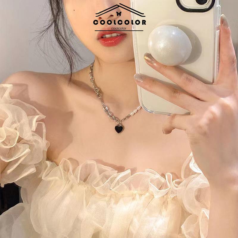 COD❤️Kalung Jahitan Mutiara Tiruan Cinta Perempuan Manis Keren Aksesoris Mewah Cahaya Serba Cocok- cl