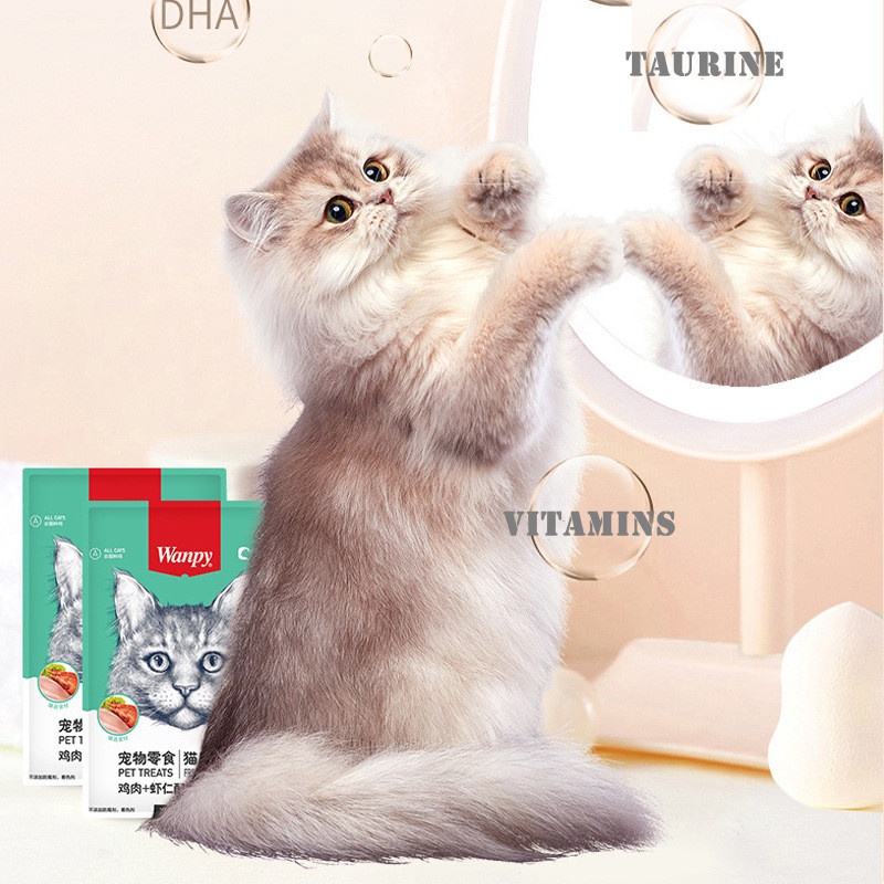 Wanpy 80g Snack kucing Snack Hwan Peliharaan Cat Strip Cat Wet Food Paket Daging Segar Camilan Kucing Berkualitas Tinggi