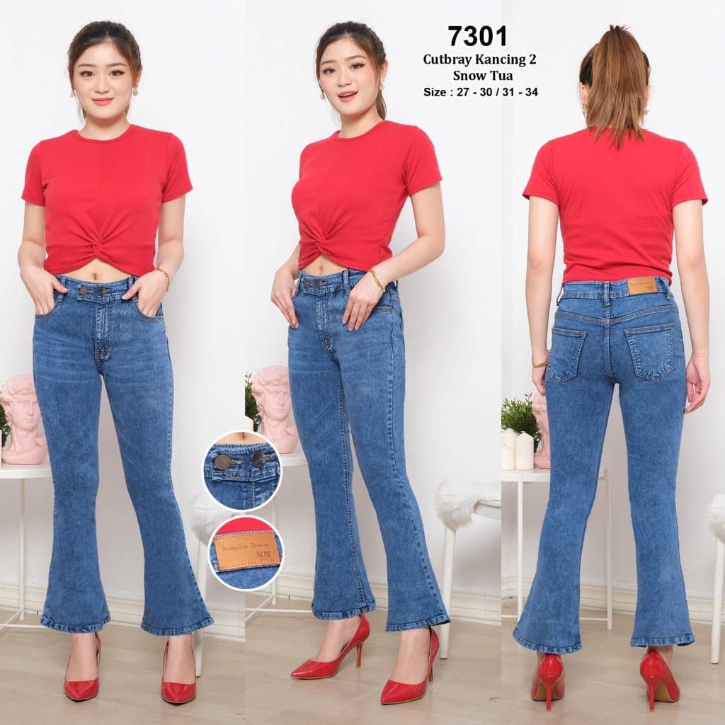 Celana Panjang Jeans Wanita Cutbray Kancing Dua 27-30 31-34 Bisa Bayar Ditempat(COD)