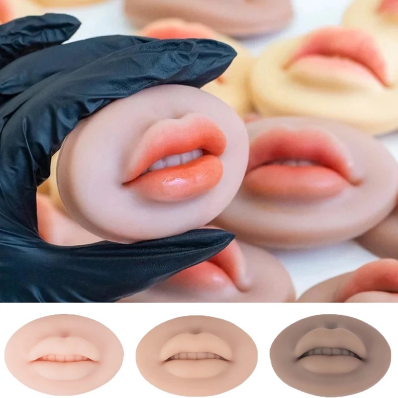 1 Pc Cetakan Simulasi Bibir Palsu 5D Bahan Silikon Reusable Tahan Lama Untuk Latihan Makeup Pemula