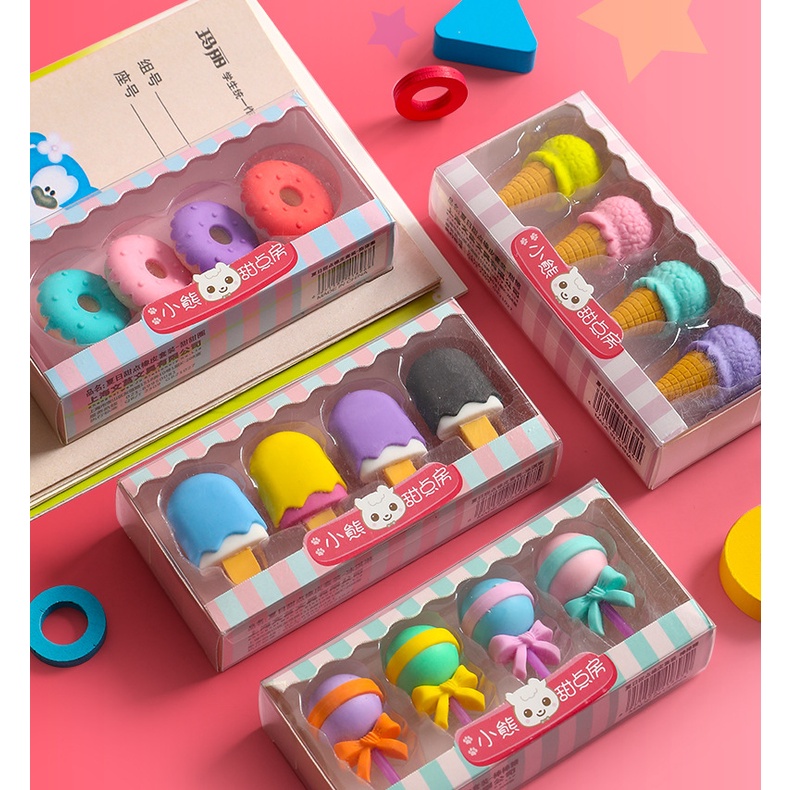 [1 PCS] Penghapus / Eraser Lucu Model Unik Untuk Anak Perlengkapan Alat Tulis Sekolah / Kantor Model Ice Cream Donat Rubber