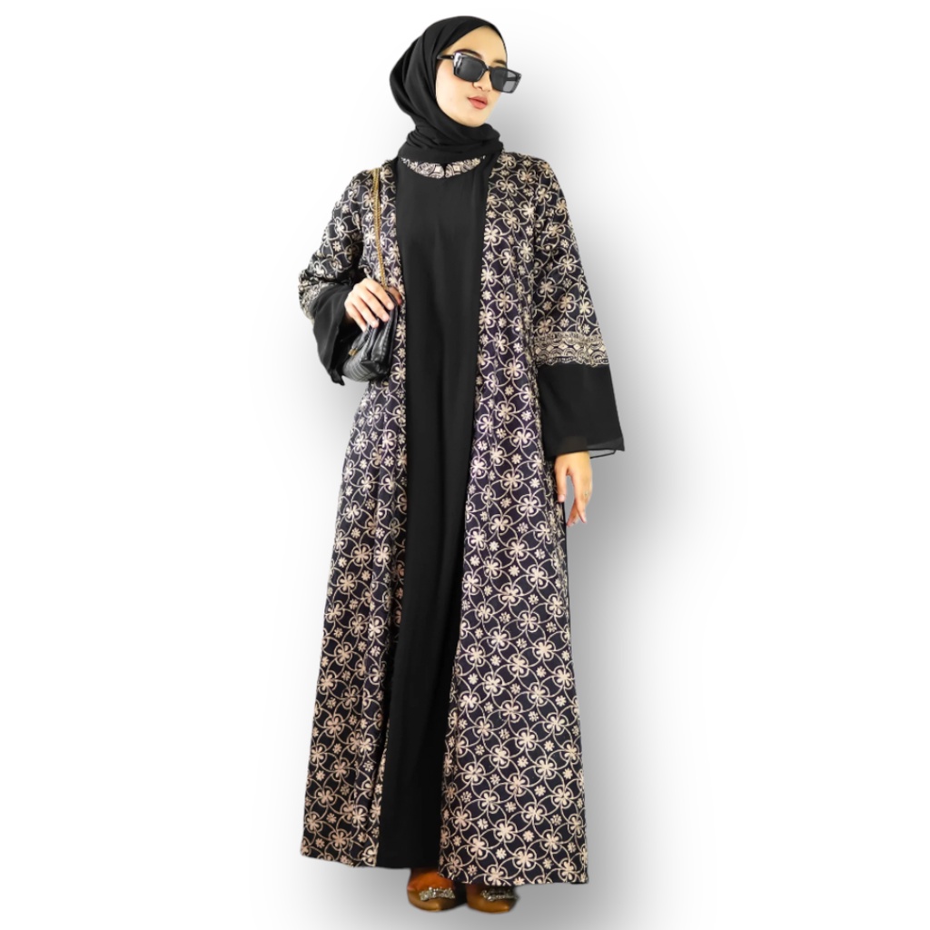 Dress Avila Arrastyle || Gamis Abaya Jetblack Mix Batik Semi Sutra || Series C