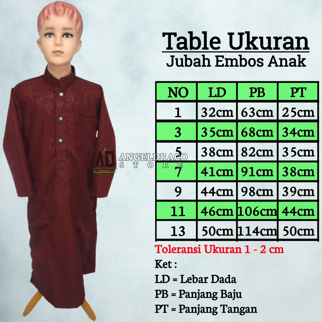 Koko Gamis Jubah Embos Anak Laki Laki Cowo Usia 0-14 Tahun