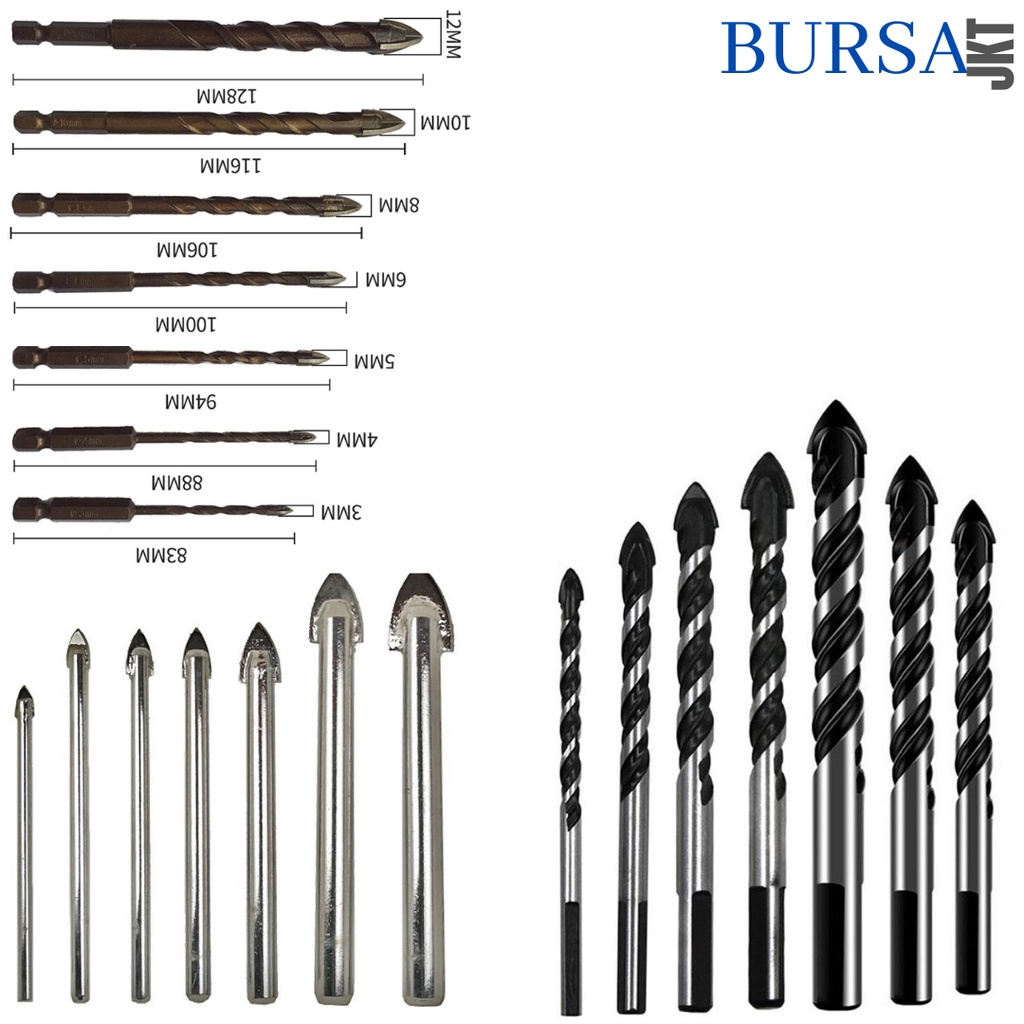 MATA BOR KACA KERAMIK BETON TOMBAK KACA HEX SHANK 1/4 INCH 4 - 14MM