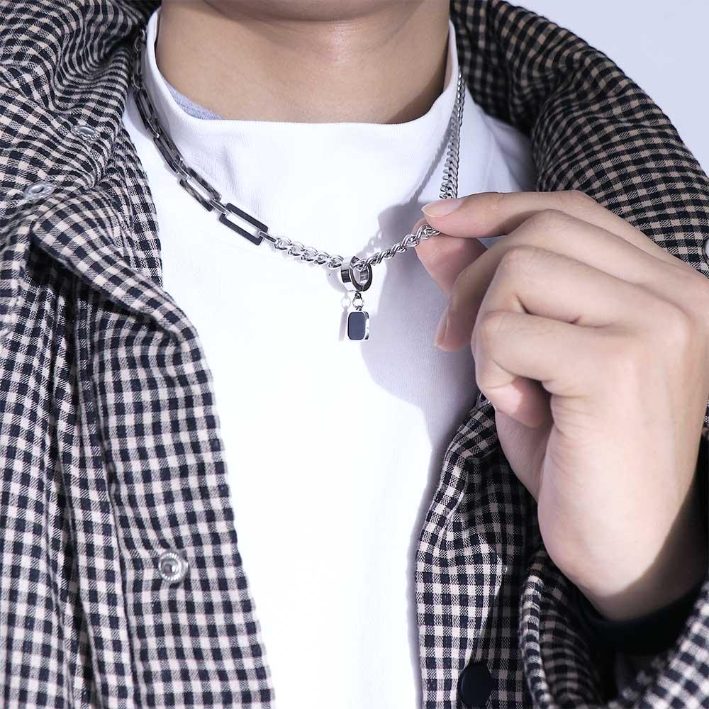 Needway Pria Kalung Keren Hadiah Teman Hiphop Punk Splicing Rantai Baja Titanium Woman Necklaces