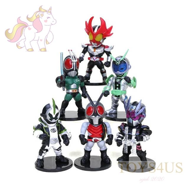 Toys4Us - Action figure Mainan set isi 6 Chiby Mini Kamen Rider Masked Rider Black RX Satria Baja Hi