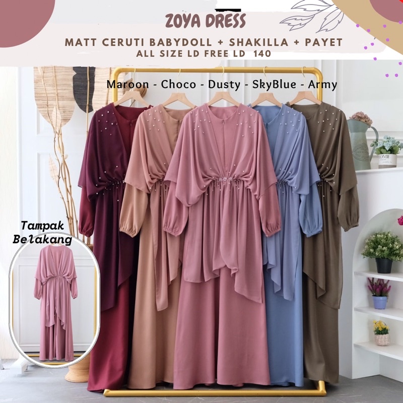 Zoya Dress Ld 110/Dress Bridesmaid /Dress Kondangan/Dress Sage/Dress Lebaran/Dress Pesta/Dress Set Outer/Dress Prewedding