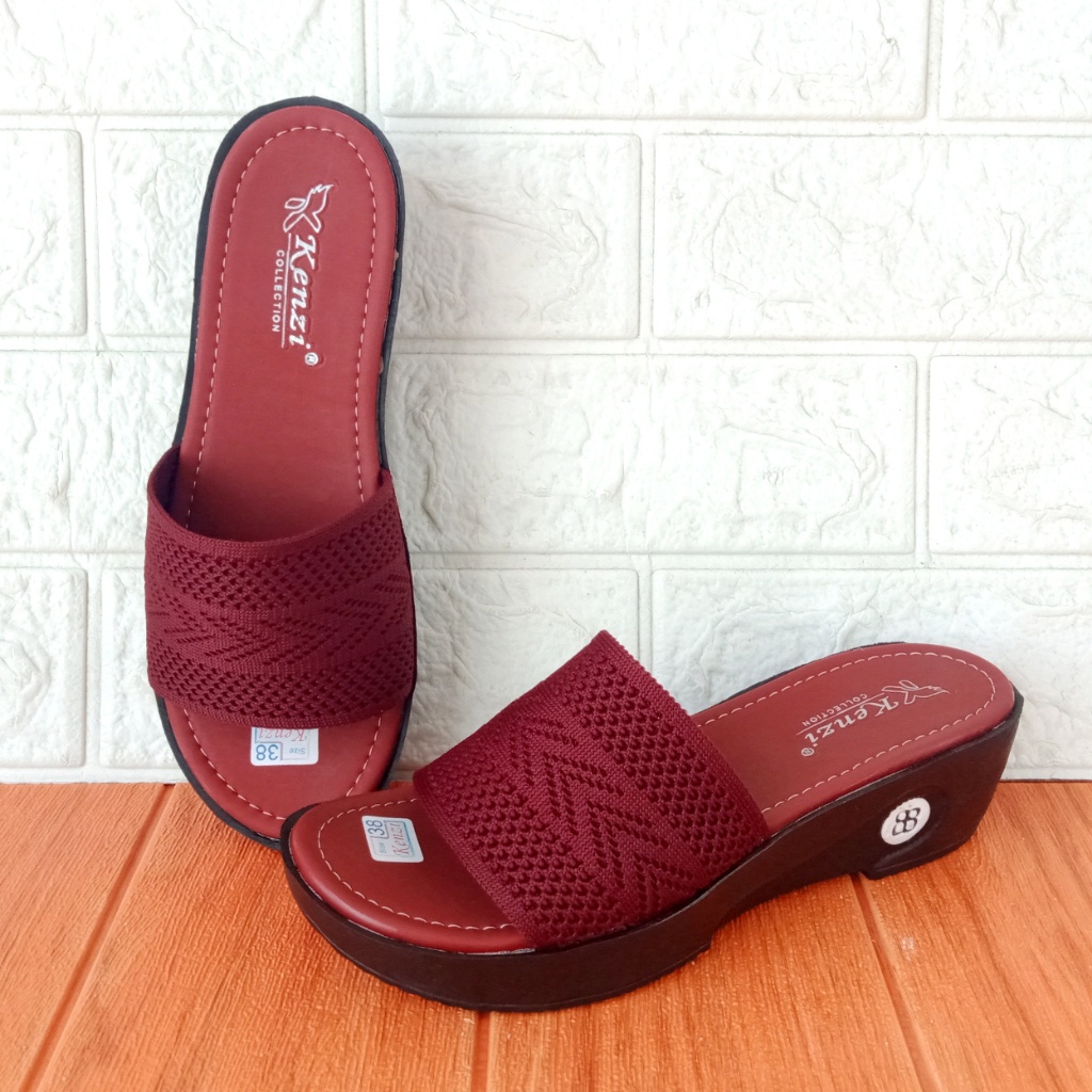 Kenzi Rajut 02 Sandal Slop Wanita Wedges 37-40 Maroon