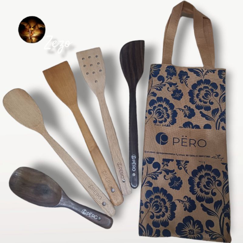 Sotil Spatula kayu PERO Wooden Mahogany Spatula Set 5 Pcs + Goody Bag Free