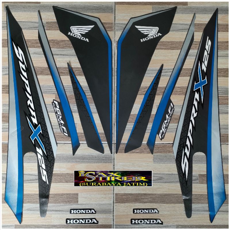 striping Honda Supra X 125 FI hitam biru tahun 2017 2018