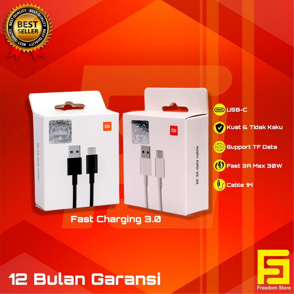 Kabel Data Xiaomi Type C Fast Charging 2A 18W 3A 27/30W Original 100%