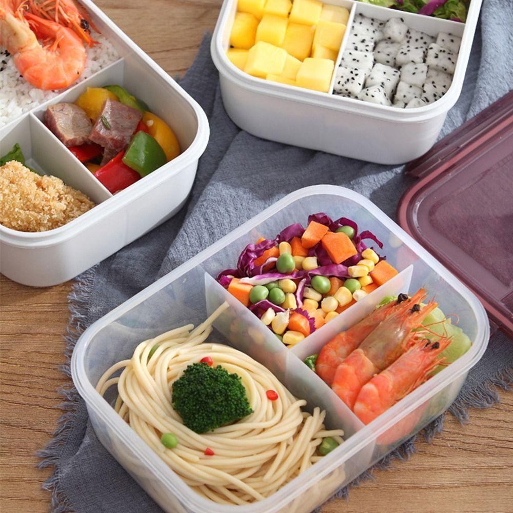 Solighter Lunch Box Microwavable Rectangle Grid Wadah Makanan Anti Bocor