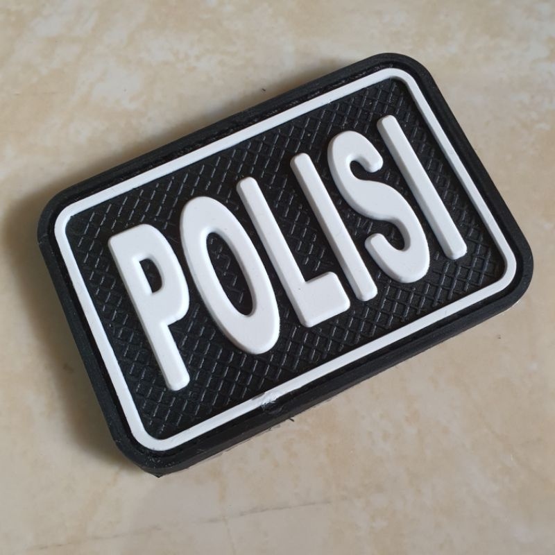 patch rubber logo tulisan polisi putih / polri / police / tempelan emblem karet velcro