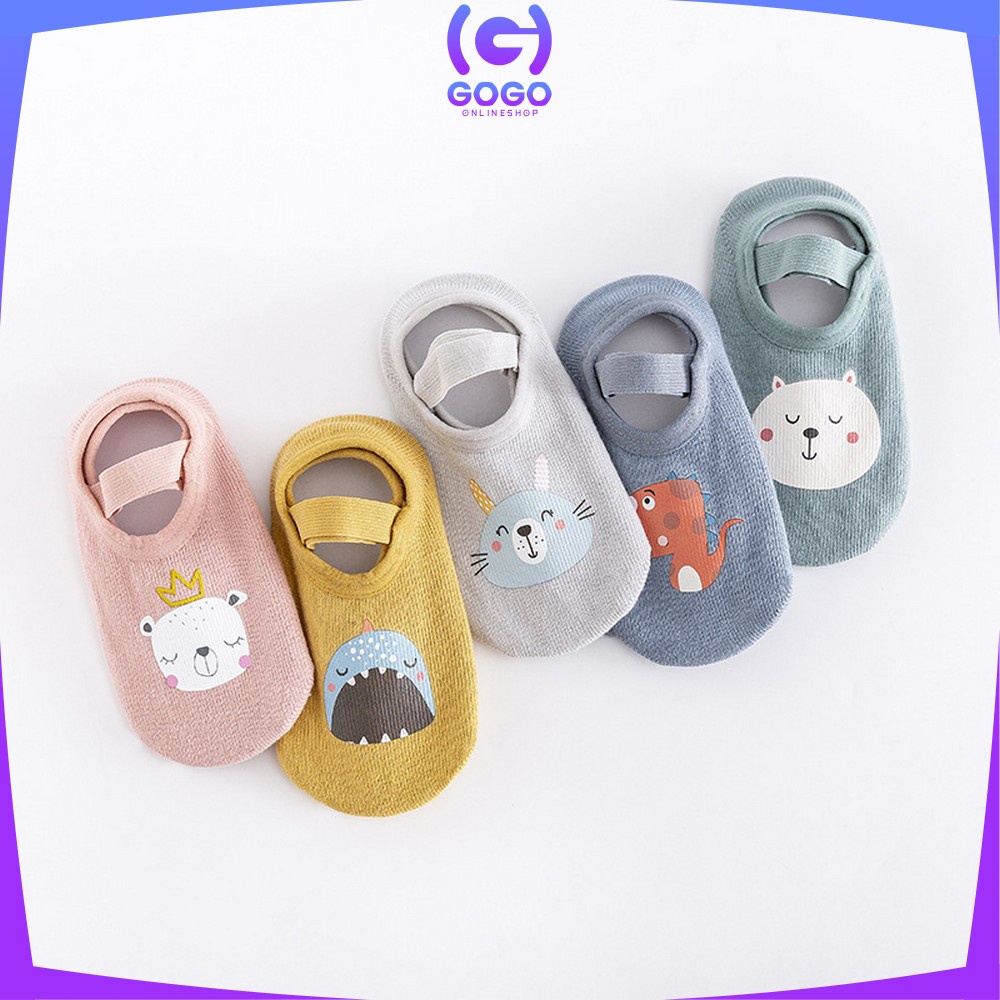 GOGO-P216 Sepatu Bayi PreWalker Kaos Kaki Anak Bayi Unisex dengan Strap Motif Kartun Hewan / Kaus Kaki Ankle Bayi / Sepatu Baby Gambar Binatang Anti Slip