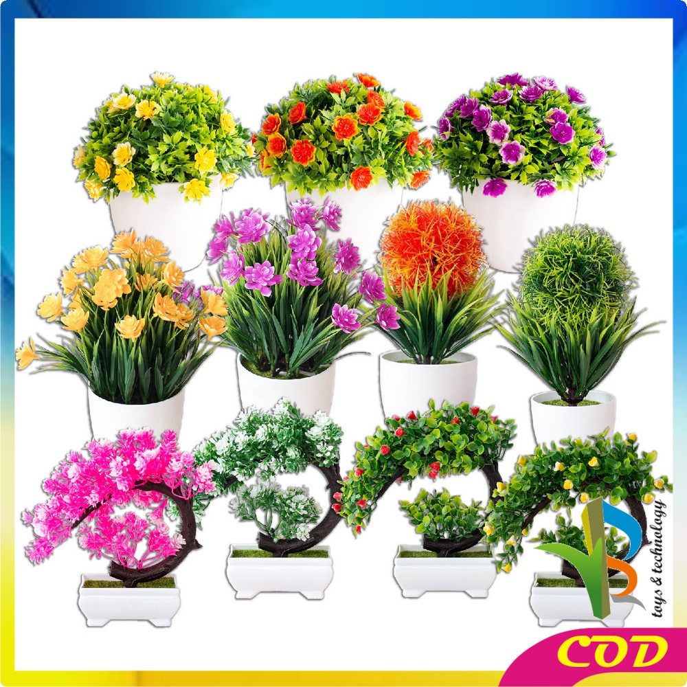 RB-C35-37 Ornamen Pot Bonsai Pajangan Dekorasi Rumah Tanaman Bunga Hias Plastik Artificial Flower