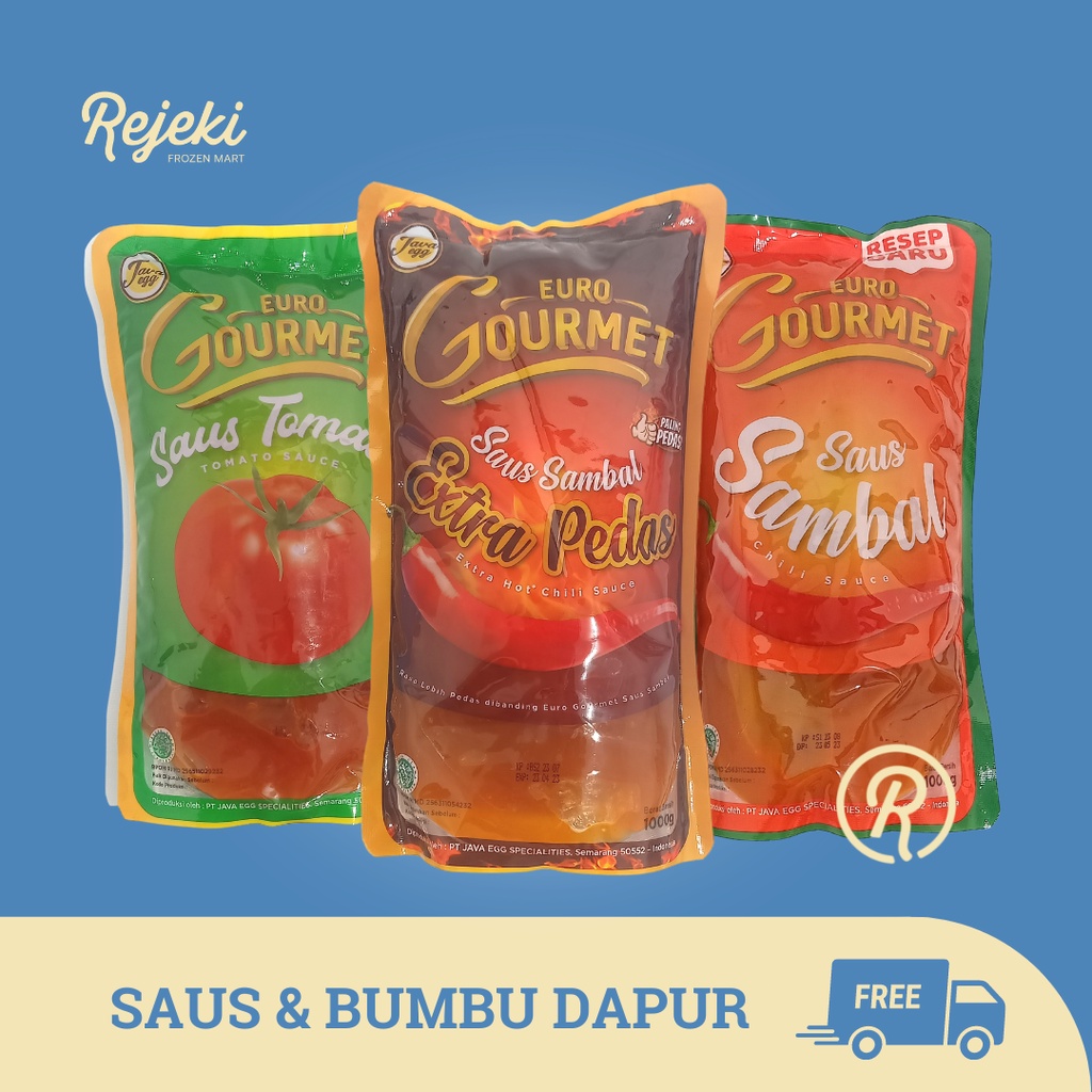 

Gourmet Saus Tomat, Sambal, & Extra Pedas 1kg - Rejeki Frozen Mart