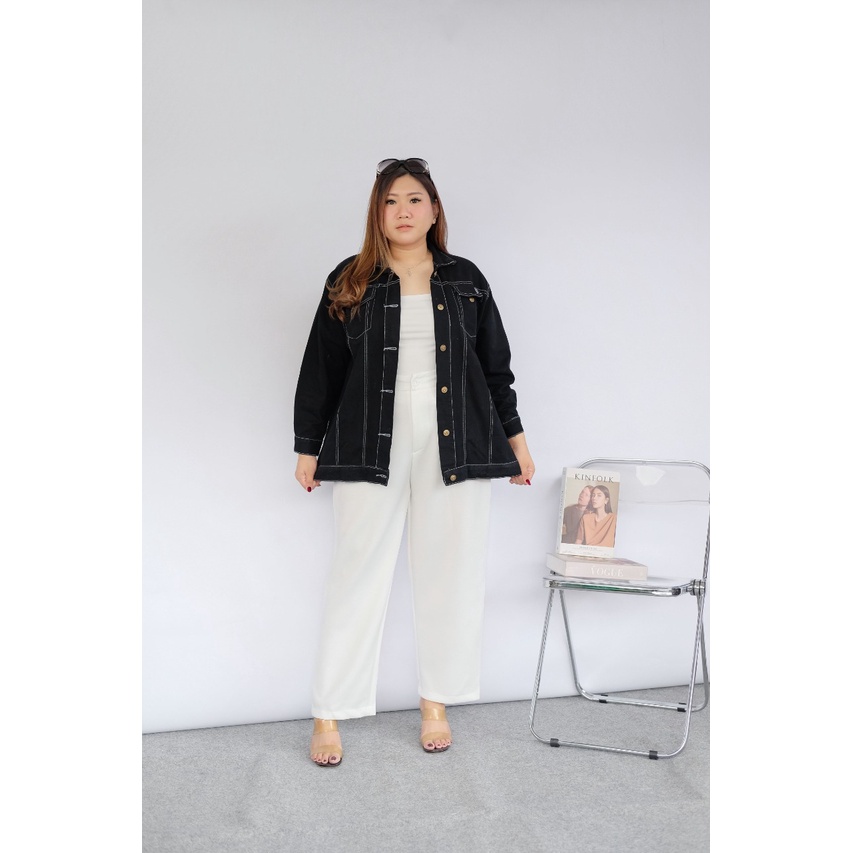 BIGWELL JAKET JEANS PANJANG - JAKET JEANS WANITA BIGSIZE - JAKET WANITA JUMBO