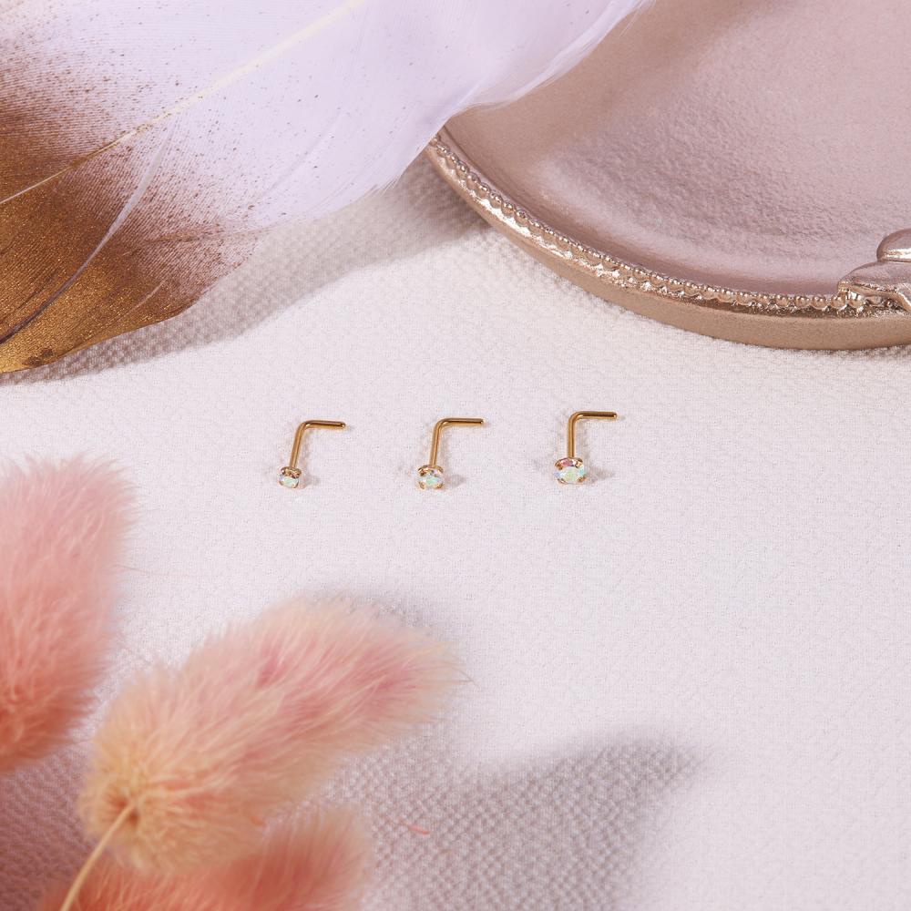 1pc Anting Tindik Hidung Bentuk L Bahan Stainless Steel Hias Kristal Kubik Zirkon Warna-Warni Ukuran 2 / 2.5 / 3mm